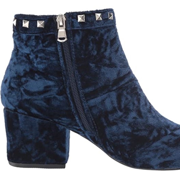 Marine Blue Crushed Velvet Studded Trim Ankle Boot - Picture 3 of 4